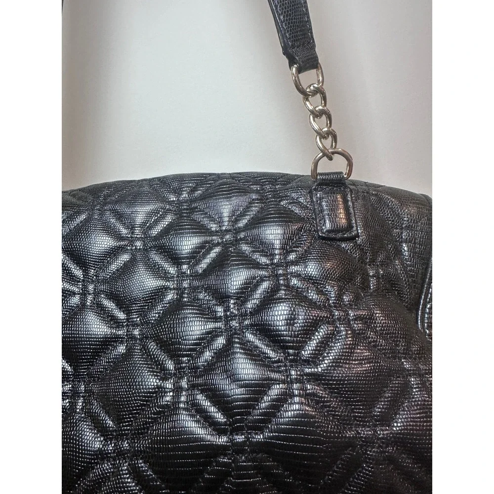 Kate Spade Satchel Womens Quilted Embossed Leather Shoulder Bag Black